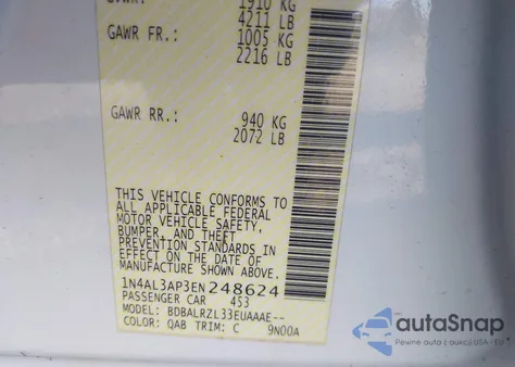 2014 Nissan Altima 2.5 S z USA, uszkodzony, nr VIN 1N4AL3AP3EN248624